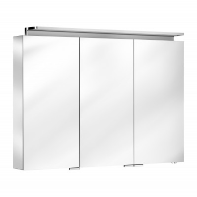 KEUCO Royal L1 Зеркальный шкаф, 3 дверцы, с подсветкой, 1000х742х150 мм, корпус: серебристый анодированный. Внутреннее оснащение: 2 розетки, 3 х 3 стеклянные полочки и 2 выдвижных ящика