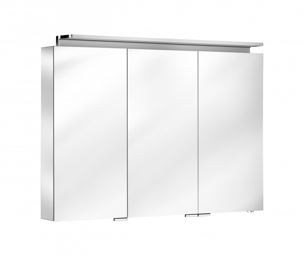 KEUCO Royal L1 Зеркальный шкаф, 3 дверцы, с подсветкой, 1000х742х150 мм, корпус: серебристый анодированный. Внутреннее оснащение: 2 розетки, 3 х 3 стеклянные полочки и 2 выдвижных ящика